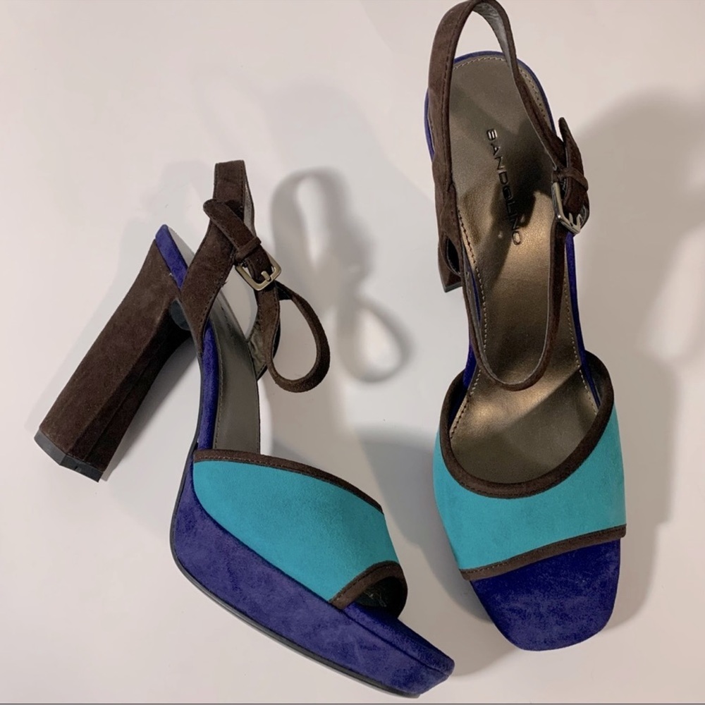 Bandolino Turquoise & Chocolate Brown Leather Heels 9.5